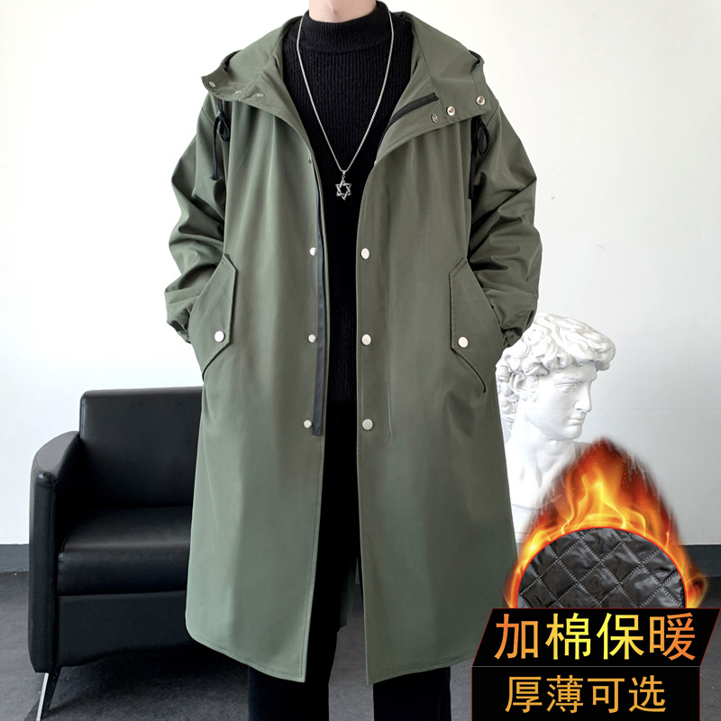 2021 Otoño e Invierno gabardina de hombre abrigo de algodón acolchado para hombre Abrigo acolchado de algodón Comercio exterior transfronterizo gabardina de color sólido cálido con capucha larga para hombre image 10
