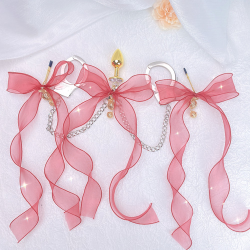 Glowing anal plug palace bell cute love lace bow sm female punishment anal plug nipple clamp teasing tool