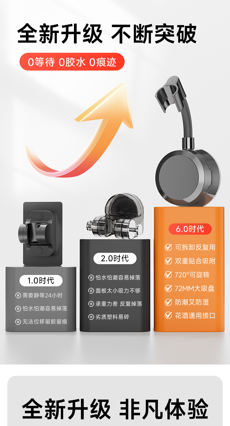 Universal non-drilling suction cup showerhead stand, universal bathroom household children's shower base, movable and adjustable Specification drawing