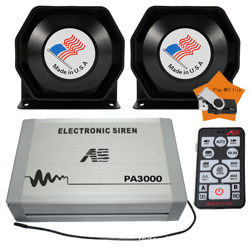12V Car Electronic Alarm PA3000E Loudspeaker Remote Control MP3 High-Pitched Car Siren + Octagonal Horn