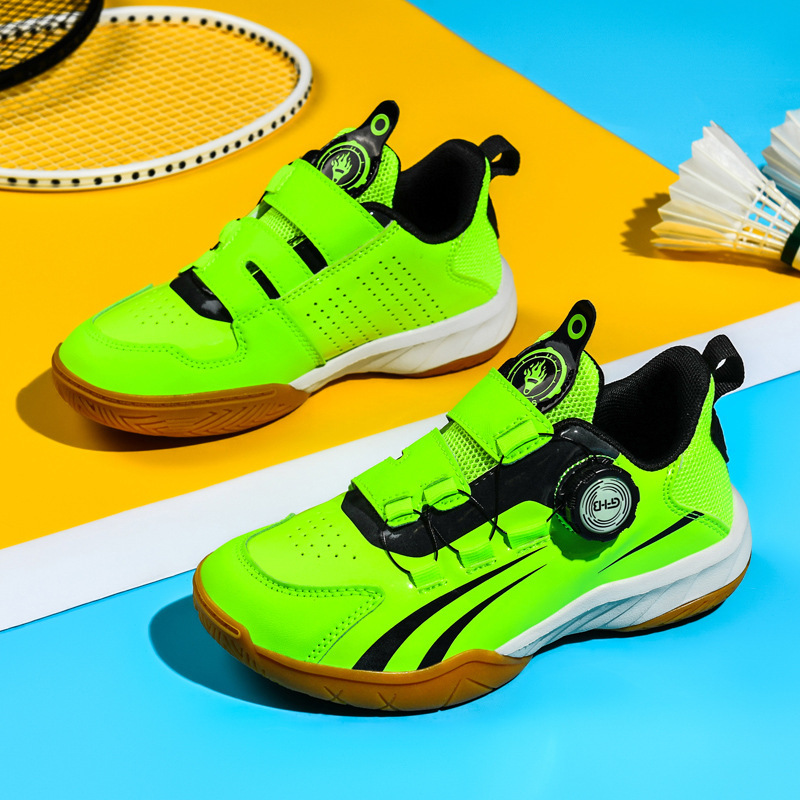 Children's Badminton Shoes New Style for Boys and Girls Professional Training Rotating Buckle Breathable Non-Slip Wear-Resistant Tennis Sports Shoes for Children