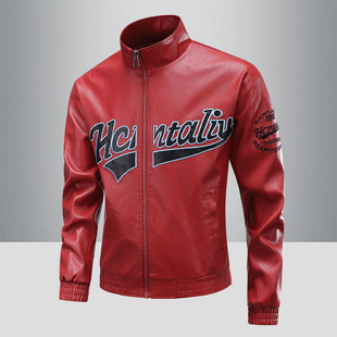 Cross-Border New Leather Jacket American High Street Leather Jacket Men's Jacket Japanese Fashion Brand Motorcycle Jacket Stand Collar Leather Jacket