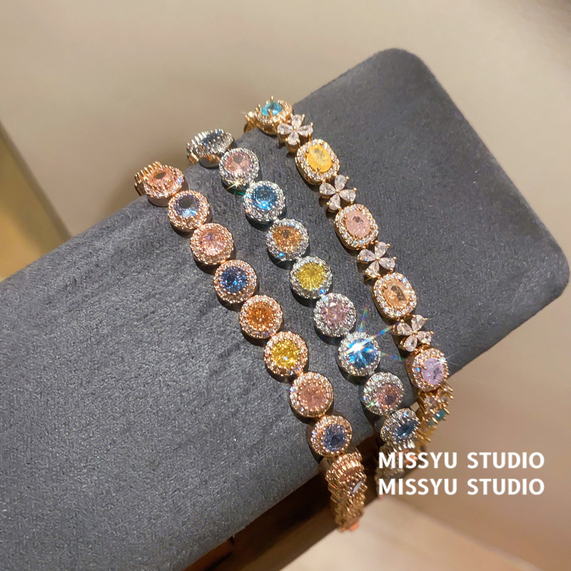 Monet's Garden! Colorful zircon round clasp bracelet, light luxury, fashionable and sweet style, luxurious and versatile hand accessory