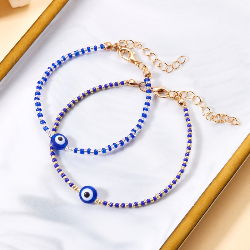 Cross-Border Hot Selling Personalized Evil Eye Bracelet Creative Blue Eyes Blue Rice Beads Beaded Bracelet Bracelet Wholesale