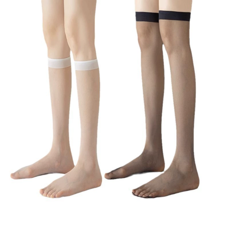 Summer thin knee socks, black non-slip tights, mid-length