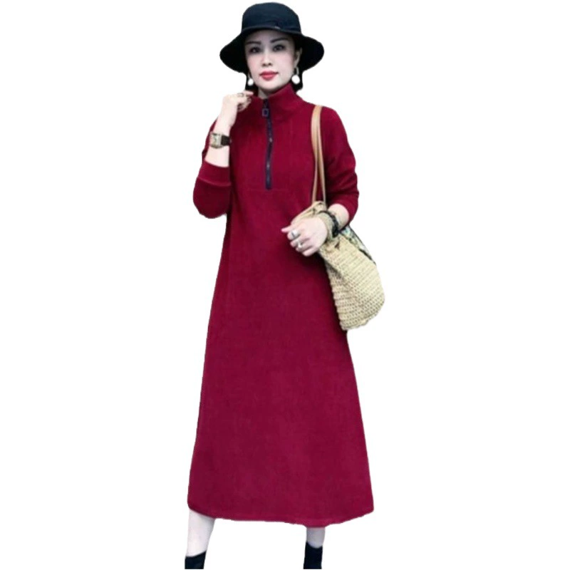 Утолщенное платье на флисовой подкладке, осенне-зимнее Новое Модное Длинное Платье для похудения, закрывающее живот, для молодых мам