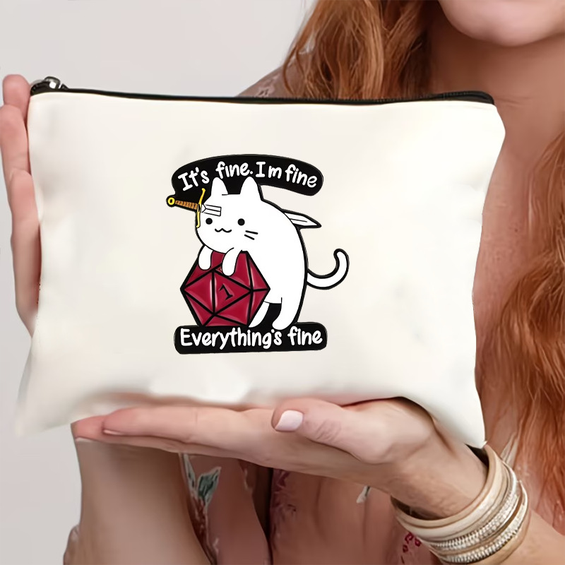 Fuente de fabricación directa de varios estilos de gato impresa bolsa de lona con cremallera bolsa de cambio de mano almacenamiento de cosméticos