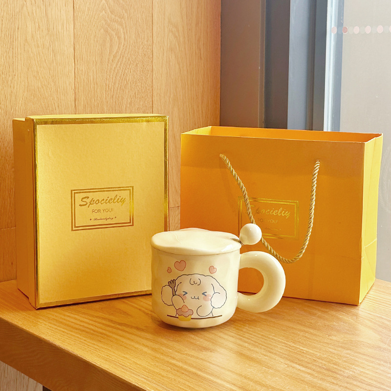 Taza de cerámica diversión desayuno taza Linda taza hogar taza de beber taza de oficina chica regalo con tapa cuchara