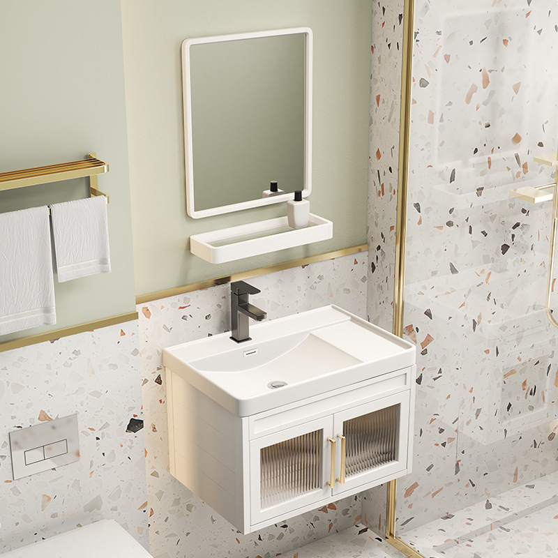 Ultra narrow small apartment balcony space aluminum bathroom cabinet Changhong glass door bathroom cabinet combination suit wash basin