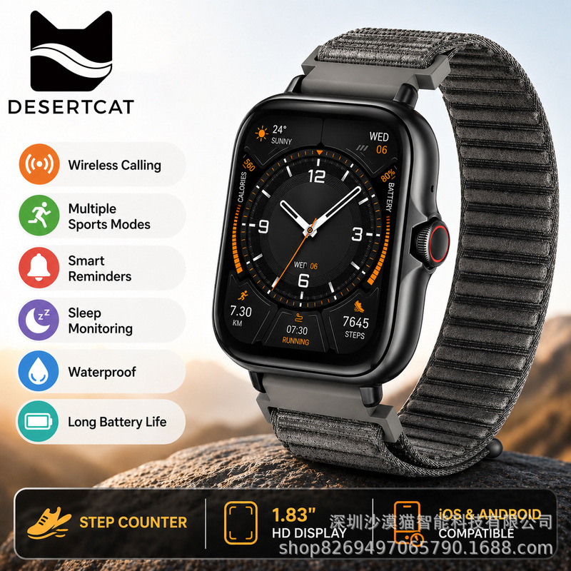 Cross-Border Hot-Selling 1.83 Smart Watch with Heart Rate and Blood Pressure Monitor, Step Tracker, Bluetooth Sports Watch, in Stock from the Manufacturer