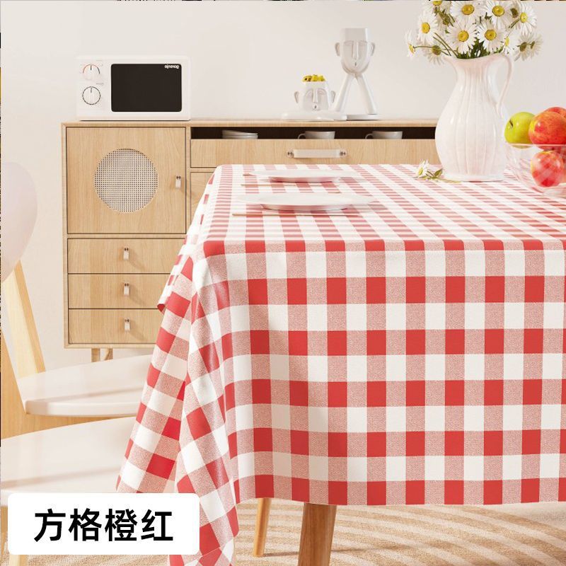 야외 사진 촬영, 캠핑 분위기의 식탁보, 체크무늬 오렌지-레드 직선 모서리