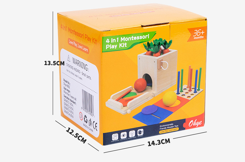 Çapraz Sınır Erken Eğitim Eğitici Montessori Ahşap Dört-İn-One Beş-İn-One Madeni Para Kutusu Çok Fonksiyonlu Havuç Çekme Hedef Kutusu Oyuncak