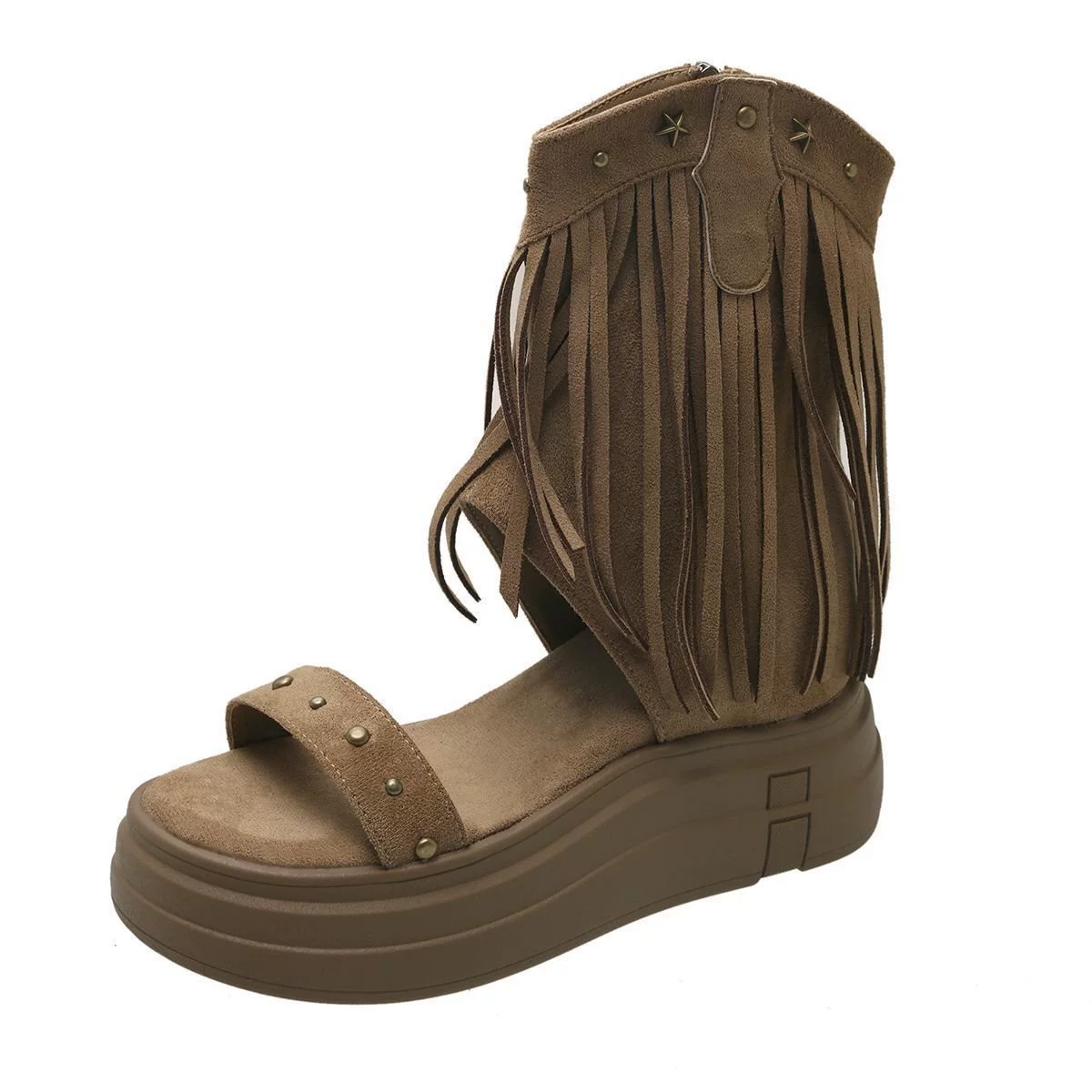 2025 новых городских модных детских однотонных замшевых сандалий с кисточками и легкой конструкцией для увеличения роста