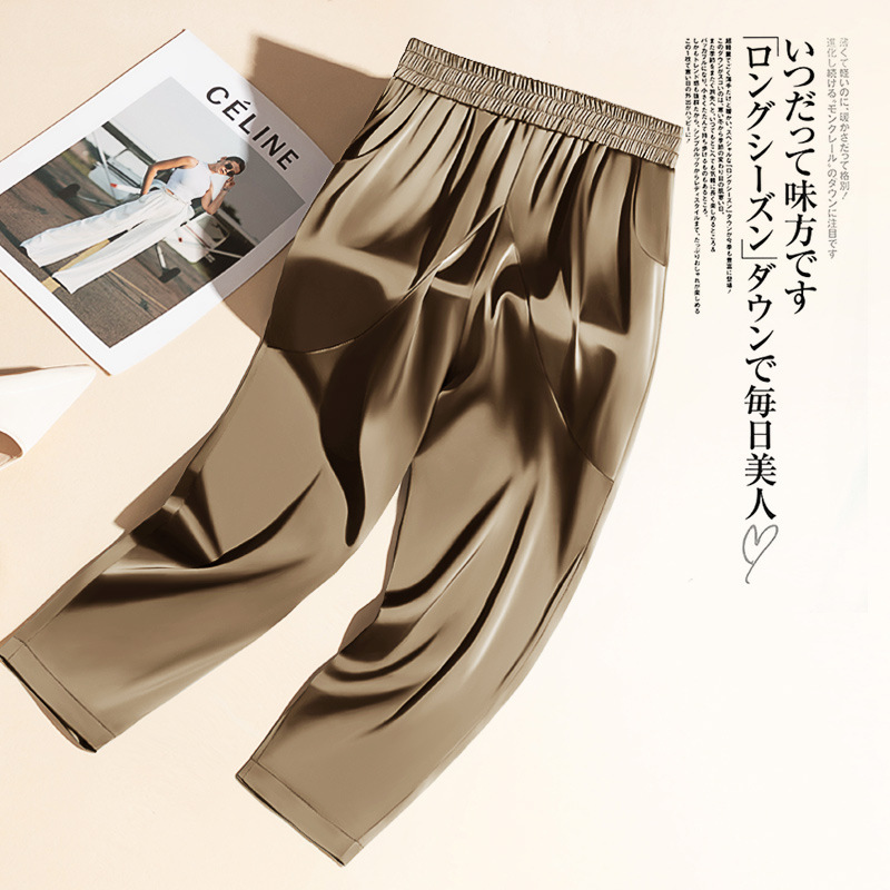 Designer Ice Silk Acetic Acid Cropped Pants Women Summer Thin Satin Hallen Pants Loose plus size Silk Carrot Pants