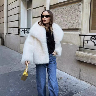 Fashionable Big Lapel Imitation Fur Outwear Feminine Elegant Socialite Long-sleeved Warm Outwear Fur Outwear Wholesale