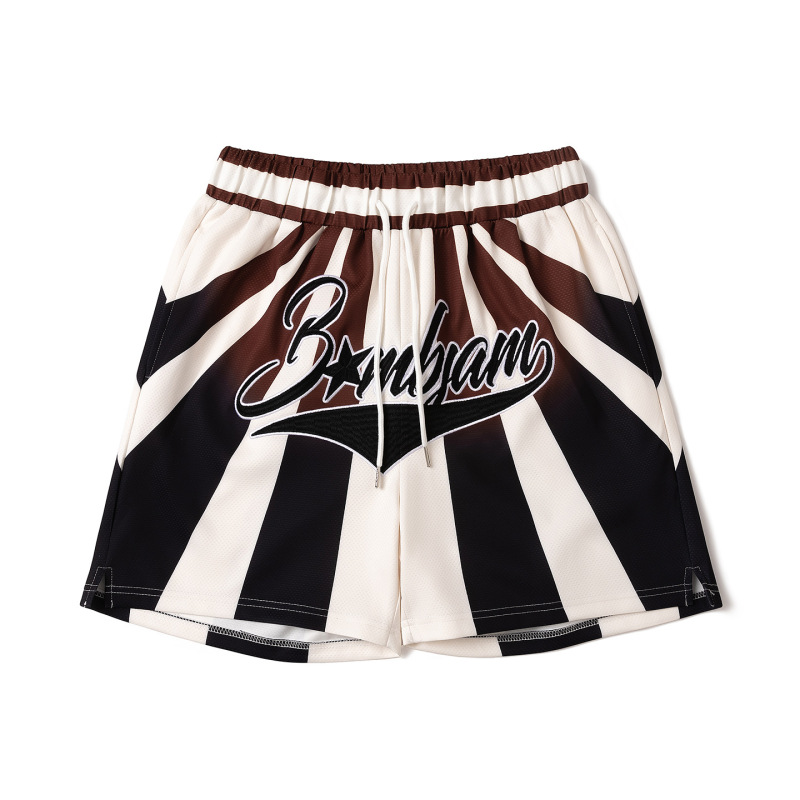 Zongchi Clothing American Retro Style Elastic Waist Gradient Embroidery Sports Casual Loose Unisex Summer Shorts