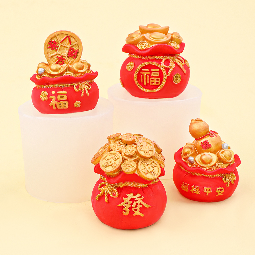 Bolsa de poliuretano, bolsa de la suerte, decoración de coche, molde de silicona, bolsa de resina, molde de goteo de yeso aromático en forma de chocolate