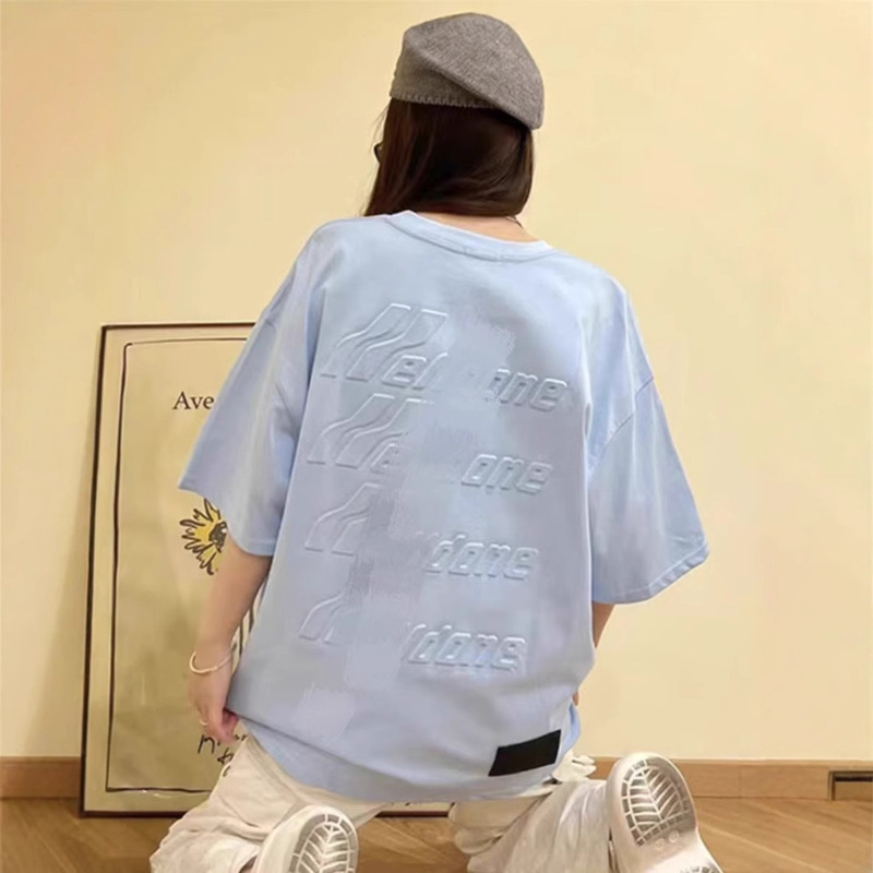 WELLMIKI 夏トレンドブランド WE11DONE TRACK バックエンボス加工 ゆったり半袖Tシャツ 男女兼用|undefined