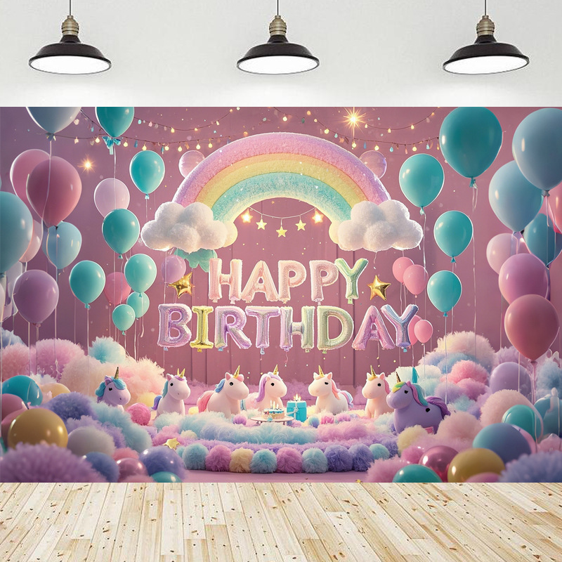 Fondo de cumpleaños para niños de unicornio transfronterizo fiesta de la pancarta de comercio exterior de Amazon fotografía de la tela de fondo accesorios de la foto