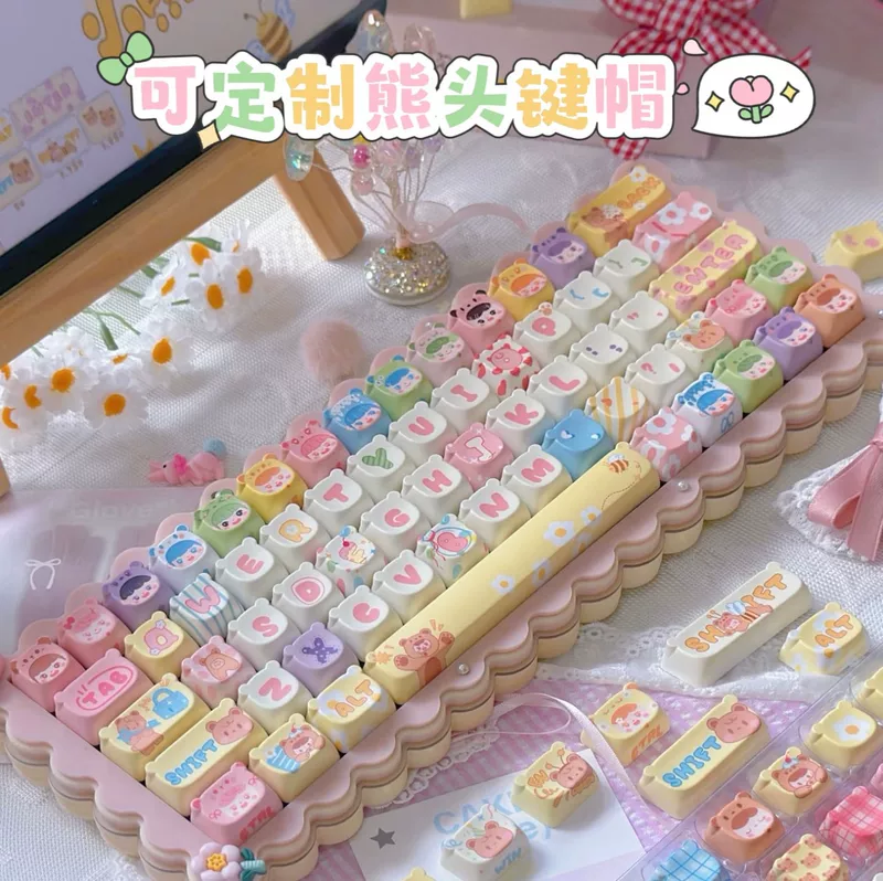Designable bear head keycap eao height five-sided sublimation PBT material cute adaptable to mechanical keyboard