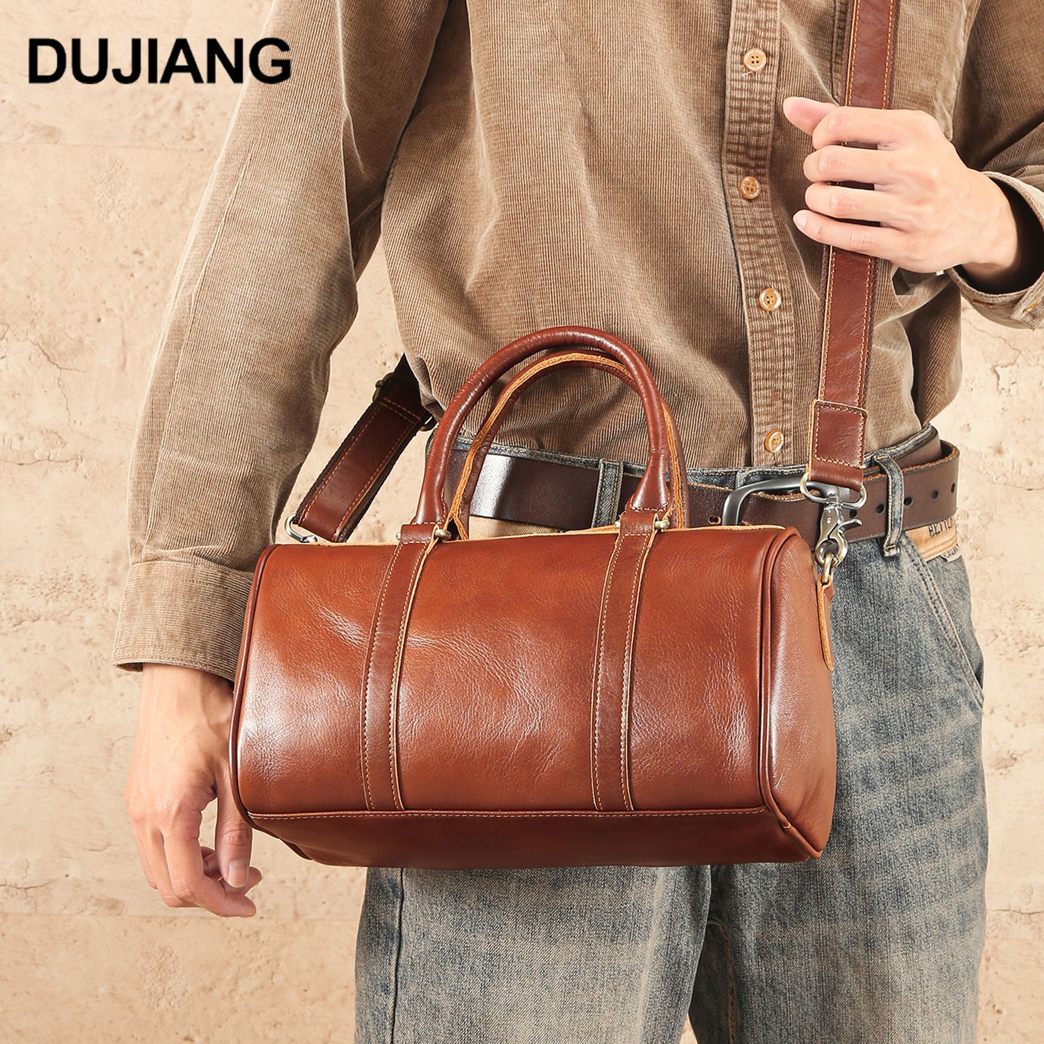 Cross-border large-capacity Boston bag, top-layer cowhide genuine leather men's handbag, multifunctional men's bag, shoulder and crossbody bag