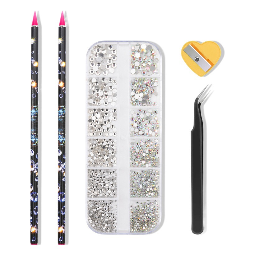 Transfronterizo de uñas popular herramienta de perforación traje de uñas plana rhinestone taladro crayón pinzas lápiz sacapuntas conjunto