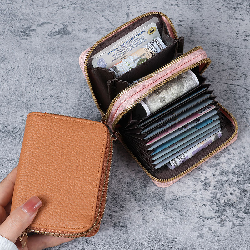 Ins New Women's Double Layer Card Bag PU Leather Zipper ID Bag Women's Large Capacity Driver's License Card Card Wallet_voghion.com