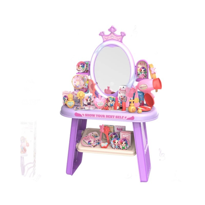 Transfronterizos niños simulación de luces y música chicas vestidos joyas mesa de maquillaje para pasar la casa princesa tocador juguetes
