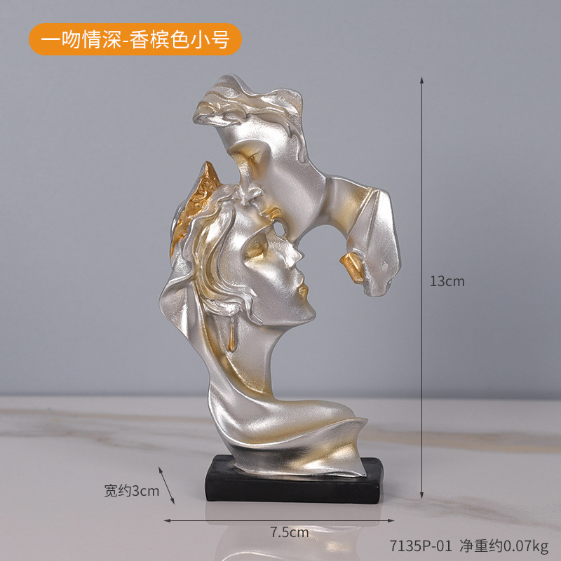 Nordic creative character kiss love statue crafts decoration couple resin home decoration love token