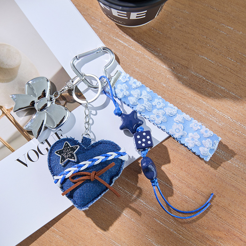 miu ペンダントレトロ甘いクールデニムブルーシルバースターバッグペンダントスクールバッグペンダントチェーンキーホルダー装飾バッグペンダント|undefined