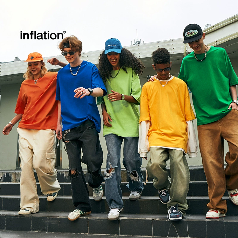 Мужская одежда Jie Zhan | Футболка оверсайз из воздушной хлопковой ткани Dopamine Basic 200G с короткими рукавами, в европейско-американском стиле стритвир.