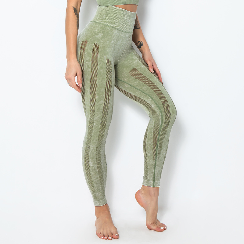 欧美新款无缝高弹运动紧身透气网孔水洗提臀紧身跑步运动瑜伽裤女|ms