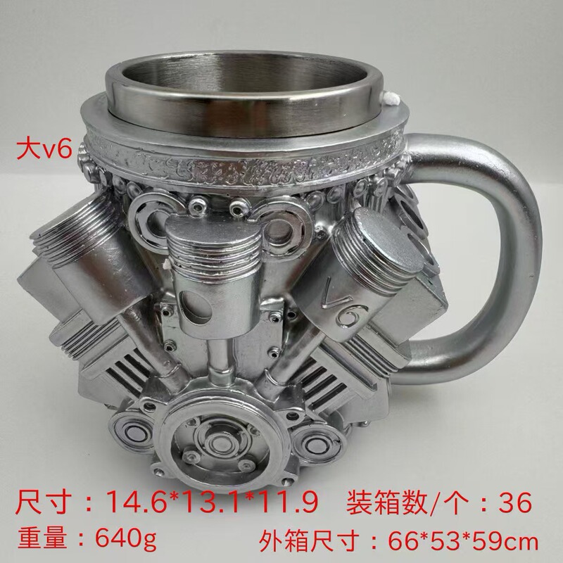 跨境爆款马克杯v6创意v8树脂不锈钢水杯大白鲨杯子装饰品摆件厂家|undefined