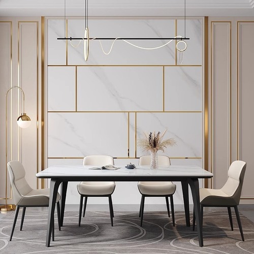 Italian lightweight luxury stone slab dining table and chairs, home small apartment modern minimalist rectangular dining table with elephant leg stone slab dining table