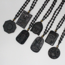 仿黑曜石八卦吊坠阴阳五行太极关公舍得财神爷男款本命年招财项链