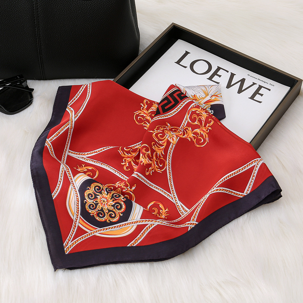 Color de contraste transfronterizo de moda 70 bufanda de seda de simulación pequeña bufanda de seda larga protección del cuello personalidad temperamento bufanda cuadrada salvaje mujer