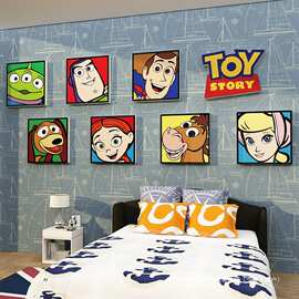儿童房间布置装饰画男孩卧室床头玩具总动员墙面贴游戏玩具区卡通