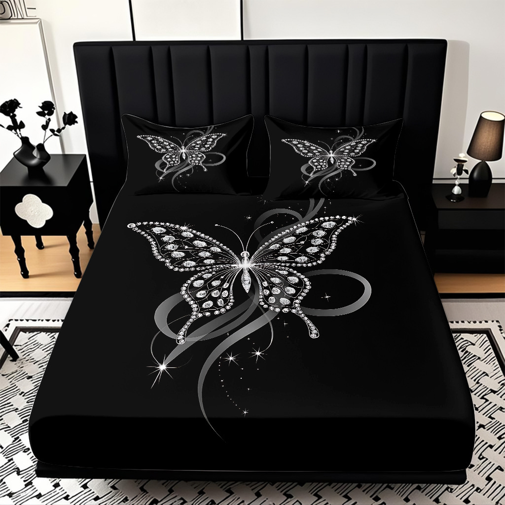 TEMU / JIT Transfronterizo para la serie de mariposas multicolores 3D impresión digital cama cama almohada kit de diseño se puede fijar