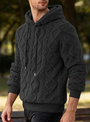 Men's Hooded Sweatshirt for Autumn and Winter, Loose Pile Fleece Casual Apparel, Padded, Floral Print, Crew Neck Sweatshirt