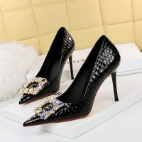 9283-3 Banquet High Heels Slim Women's Shoes Thin Heels Super High Heels Shallow Notched Metal Rhinestone Button Single Shoes