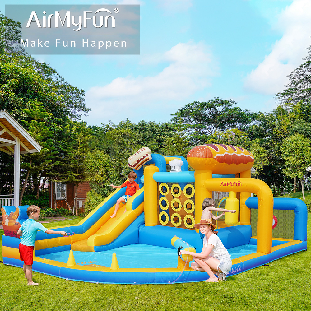 AMF | Hogar para niños castillo pequeño castillo inflable rociado de agua fiesta interior rociado de agua parque infantil tobogán inflable