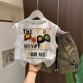 儿童夏季新款两件套男童韩系背心T恤中大童宝宝洋气扎染坎肩套装