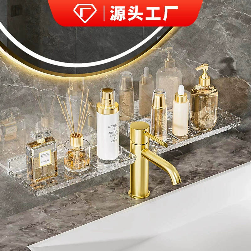 〇 Glacier Pattern Transparent Bathroom Shelf – 52x12x5 cm, 0.5 кг, переднее зеркало, клык/крупный размер