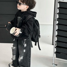 儿童套装2024春季新款韩版男童洋气印花卫衣宝宝破洞牛仔裤两件套