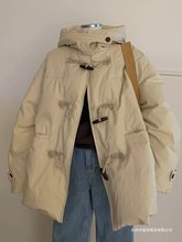 美拉德风卡其色连帽子大衣女春季加厚欧货感棉袄棉服盘扣外套