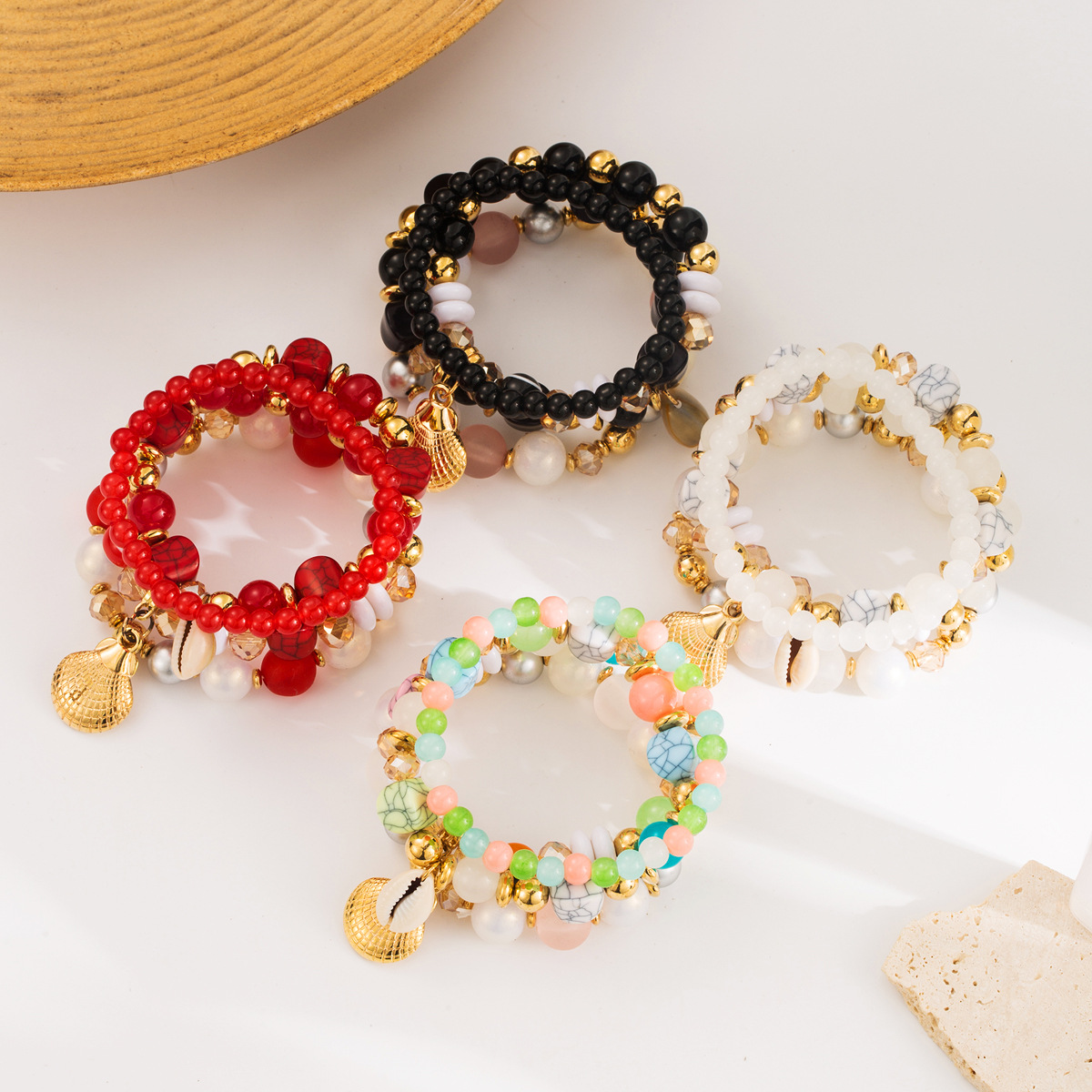 60g Weight Alloy Pendant Material Bracelets Classification Beaded Chain Material Beaded Chain Chain Type 1 Set Quantity Holiday, Daily Occasion Beaded, Alloy, Shell Material Geometric Pattern All Seasons Season Women's Gender Vacation Style Vacation Geometric Beaded Alloy Shell Beaded Chain Beaded Bracelets Wholesale 7