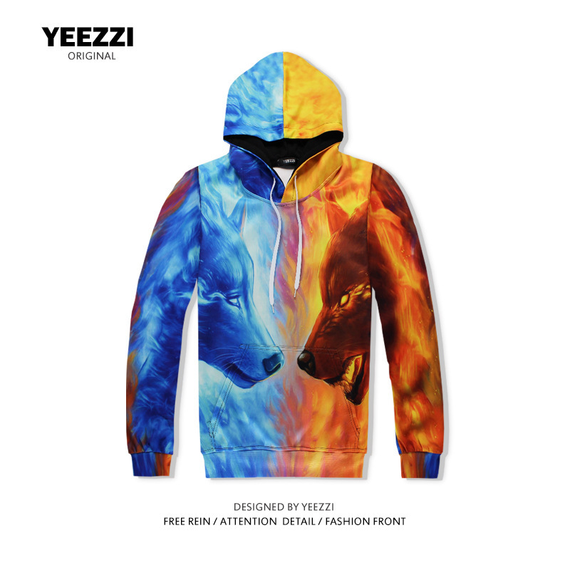 Men's Sweatshirt New Baseball Uniform Sports Travel Vacation Pullover Double-Sided Fox Wolf Head Wolf 3D Loose Top