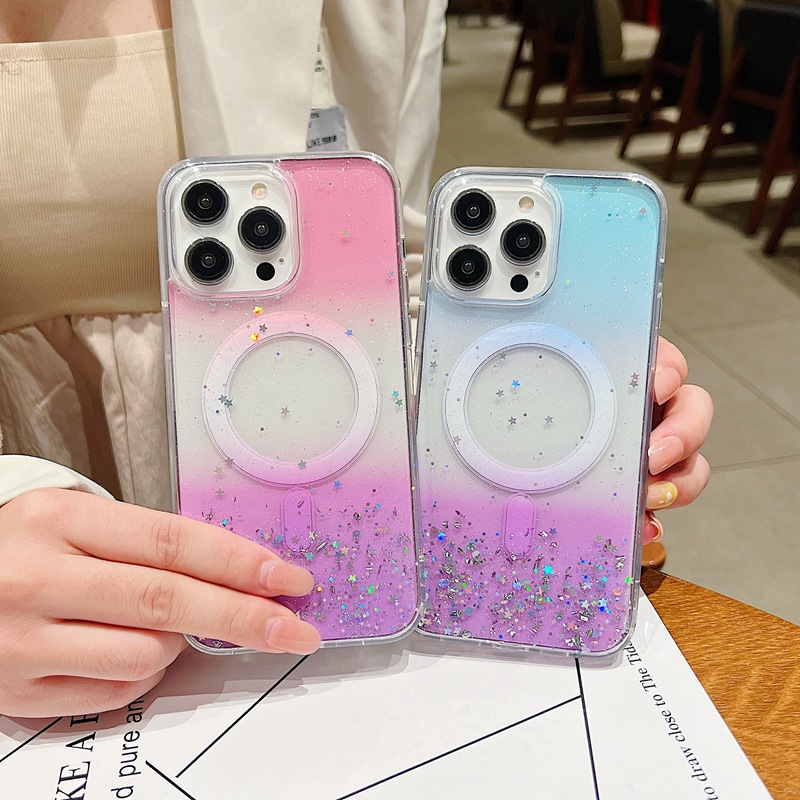 Candy Colour Gradient Glitter Magnetic Phone Case For Iphone 15_voghion.com