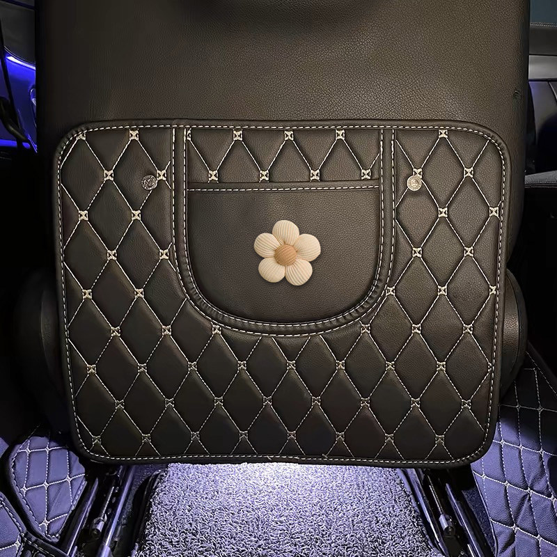 Anti-Kick Pad: Qìchē Chair back anti-kick pad - elegant-flower-black-short-anti-kick-pad-single