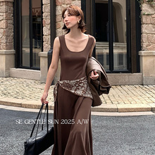 【特价不退换】秀熙熙秋季简约吊带连衣裙显瘦高腰长裙子88445